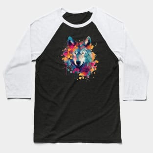 Colorful wolf with flowers Baseball T-Shirt